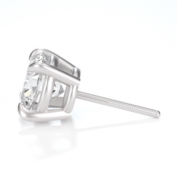 4tcw 14k Gold/White Gold Stud Earrings -Screw Back - Picture 6 of 11